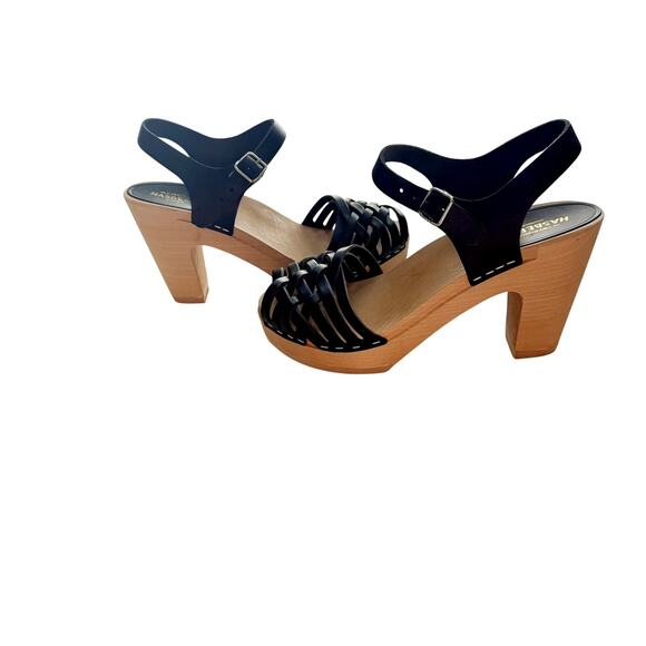 Swedish Hasbeens Woven Clog Sandals 36 US 6 Black Heeled Shoes Boho - Picture 6 of 10